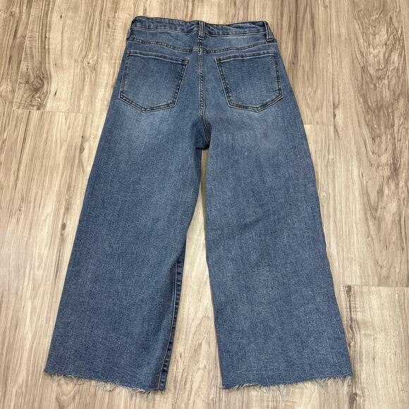 Oat New York Jeans women’s high rise wide leg crop Blue Raw Hem Denim Size 6/28 - Picture 3 of 11